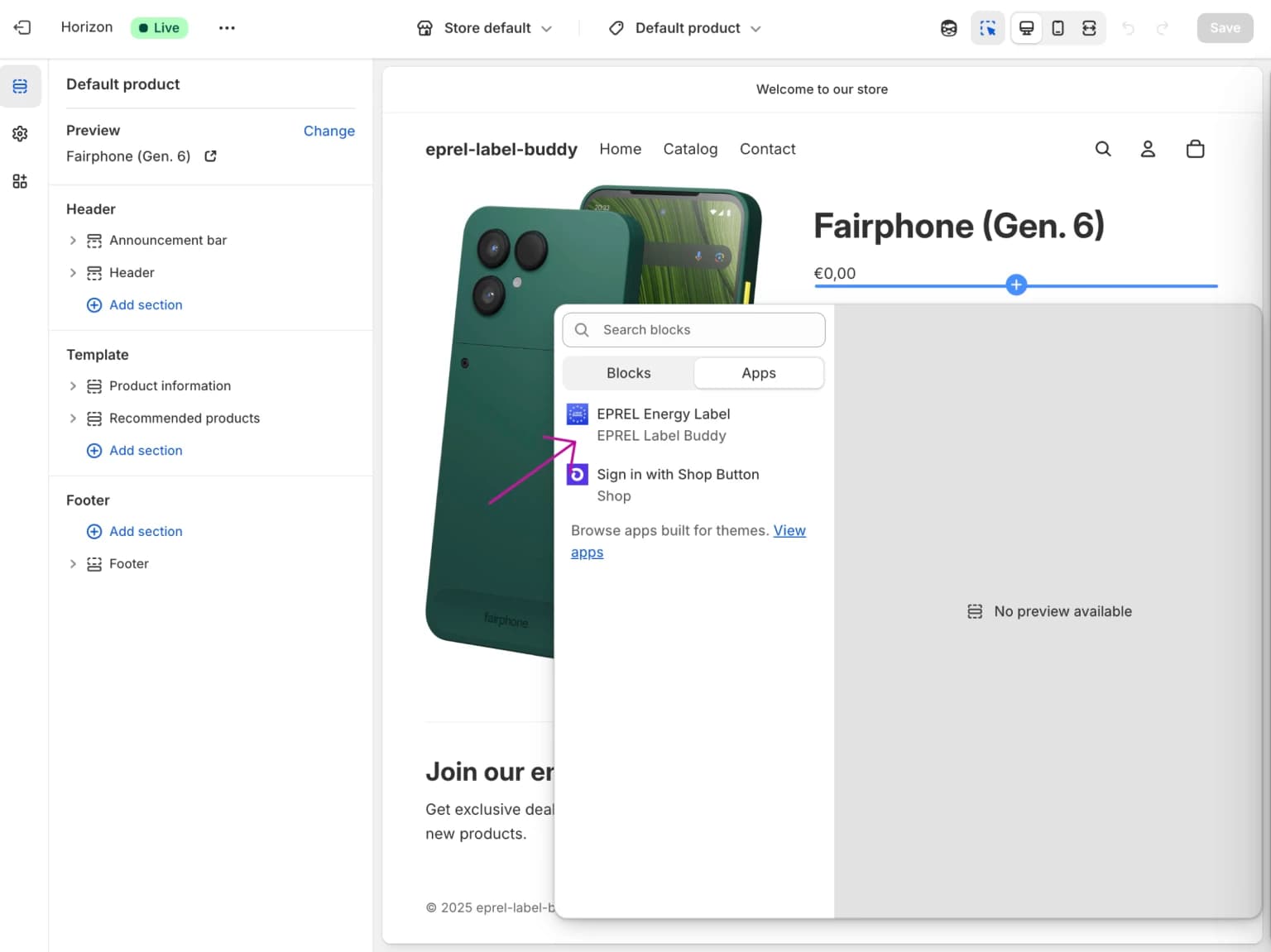Selecting EPREL Label Buddy from the app list