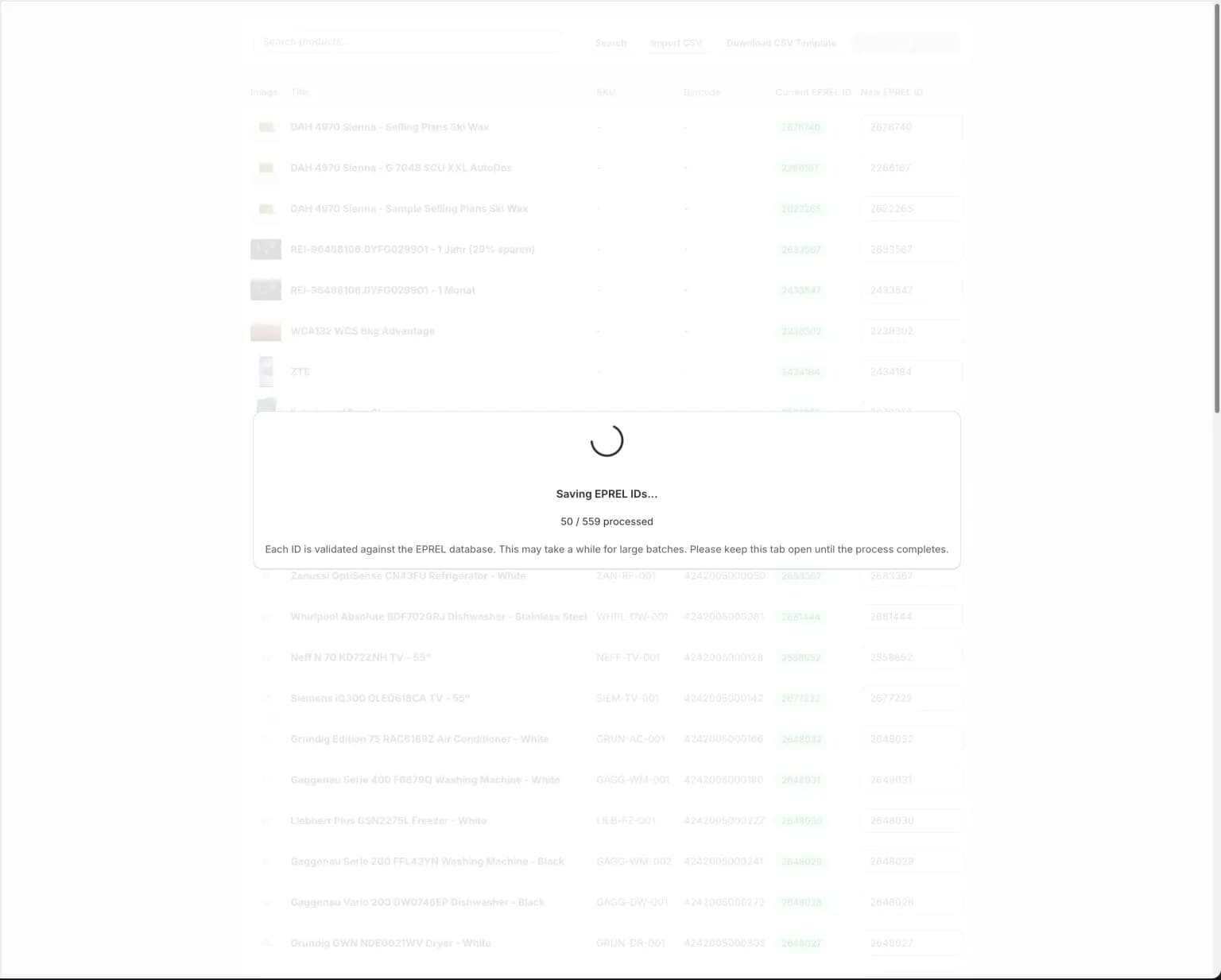 Bulk import progress indicator