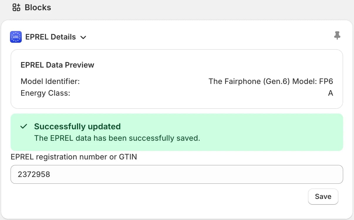 Preview of imported EPREL data